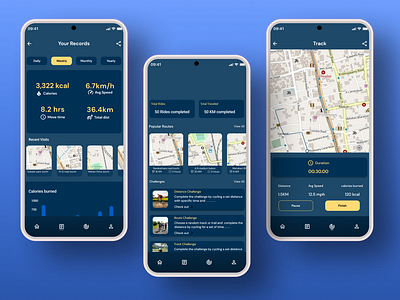 CycleFit: Bicycle Tracker App Interface Design Challenge 🚴‍♂️ bycycle tracking cycle cycling interface design health and wellness ui workout motivation