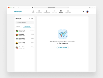 Studysync- Direct Message Interface app design branding design product design ui uiux web design