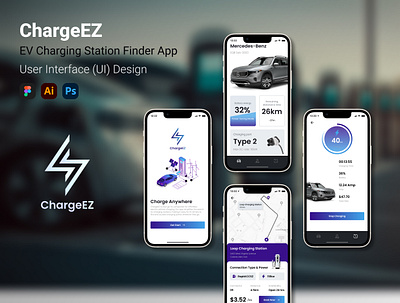 ChargeEZ EV Charging Station Finder App UI Design app design ev charging station figma mobile app uiux user experience design user interface design