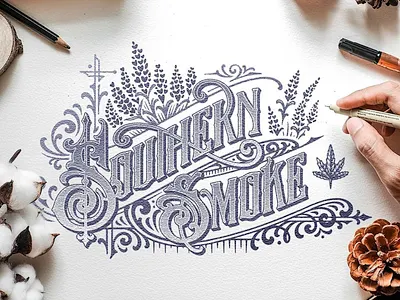 Southern Smoke Logo Design art brand identity branding design detail graphic design hand drawing handlettering illustration lettering logo retro type type design typography victorian vintage