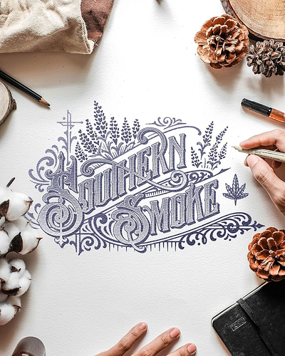 Southern Smoke Logo Design art brand identity branding design detail graphic design hand drawing handlettering illustration lettering logo retro type type design typography victorian vintage