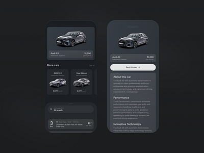 Eden – Car Rental Mobile App app audi car car rental concept dark dark mode ios iphone mobile mockup rent rental ui ux web design