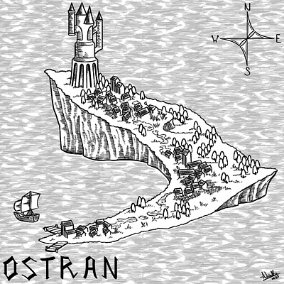 Ostran artwork black and white cartography digital fantasy map illustration lineart map map design mapping maps medieval fantasy monochrome