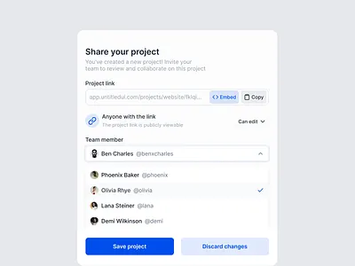 Share Project Module ui