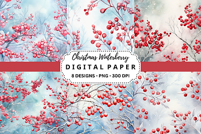 Christmas Winterberry Digital Paper digital backgrounds