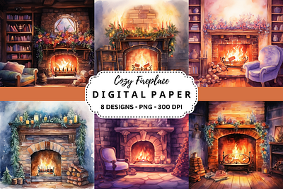 Watercolor Cozy Fireplace Backgrounds tumbler wrap