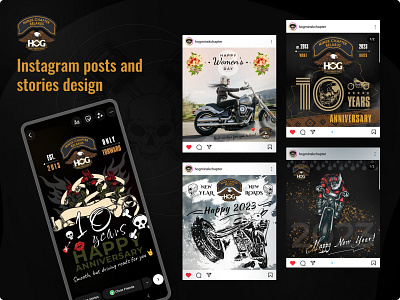 Harley Owners Group SM and Calendar Design adobe photoshop black branding calendar design figma graphic design graphicdesign harley harleydavidson hog instagram logo moto post printmaterials rock story vector wallcalendar