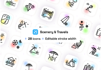 Scenery and Travels icons appdesign design free icons graphic design icon design icon library icon pack icon set iconography illustration line icons scenes stroke icons travel app travel icons ui ui icons ui ux design uidesign web design