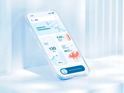 DNA - Genetics for business app b2b blue business clean data design dna genetic ios minimal mobile molecule phone pig product ui ux white