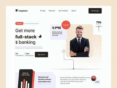 Banking web hero section bank banking banking web card company credit card digital bank finance finance landing page finance web finance website fintech landing page manage money money card money management saas web design website design