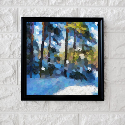 Snowy winter forest abstraction art print classic collecting design forest illustration impressionism oil painting painting snow sun winter