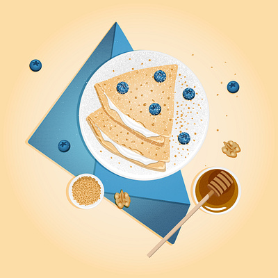 Pancakes with cottage cheese, honey and blueberries. blueberries cheese cottage cover food honey illustration nuts pancakes vector wallpaper