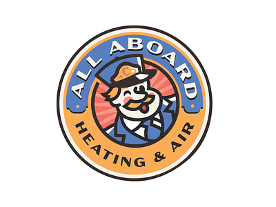 All Aboard Heating and Air Logo ac air badge branding cartoon conductor heating hvac illustration illustrator lettering logo logodesign mascot mustache train