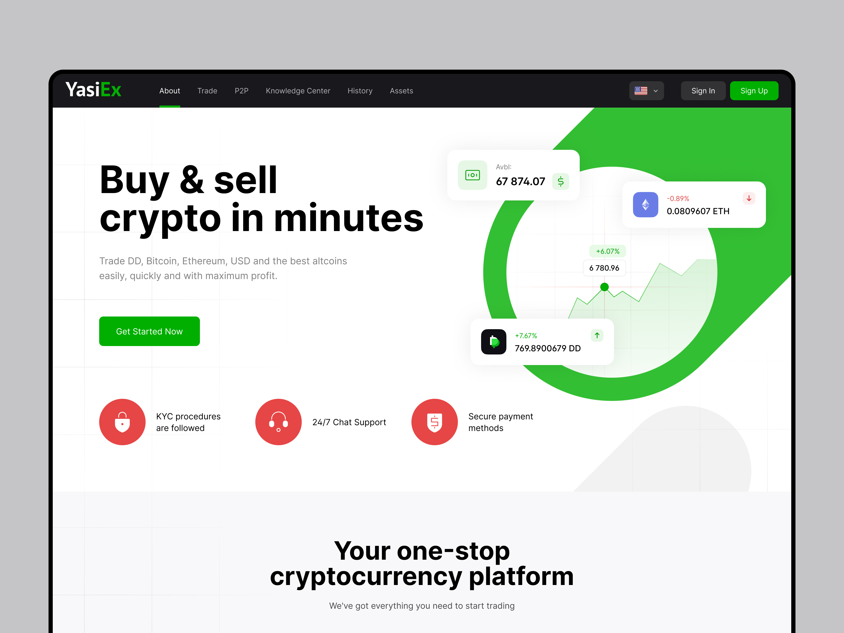 YasiEx – landing Page (Desktop) crypto landing page ui ux