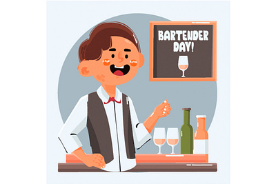 Bartender at Bar Counter Concept Illustration alcohol bar bartender beverage celebration cocktail counter drink illustration profession restaurant vector