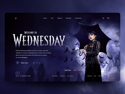 Wednesday - Web Concept Design adobe photoshop bat comedy dark design figma graphic design logo merlina merlina addams netflix netflix series photoshop purple serie terror typography web web design wednesday