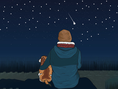 Pawnnection🐾🔗 adorable animal art blissful cartoon concept art connection design dog girl illustration midnight pet sky stars vector
