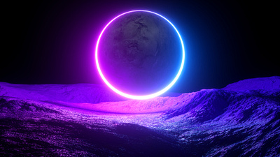 Sci-Fi Moon With Neon Light At a New Earth 3d animation background branding design illustration ui ui ux