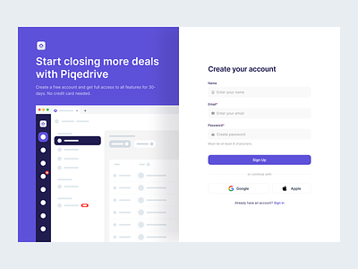 Piqedrive - Sign Up Page create account dashboard design designer filllo filllodesign log in login minimal registration saas saas design sign up signin signup split screen ui ux