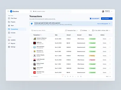Saas Transaction listing page b2b clean data table clean design crm dashboard design financial invoice saas listing page minimal product design saas webapp sass design transaction page ui
