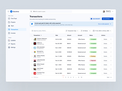 Saas Transaction listing page b2b clean data table clean design crm dashboard design financial invoice saas listing page minimal product design saas webapp sass design transaction page ui
