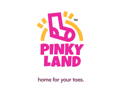 PinkyLand™ – Home for your toes. branding happy illustration land line logo logodesign mark pink socks vector