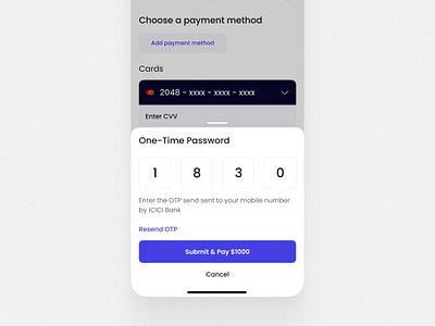 One Time Password Screen app clean design minimal modern one time password otp otp screen payment secure payment simple ui ux