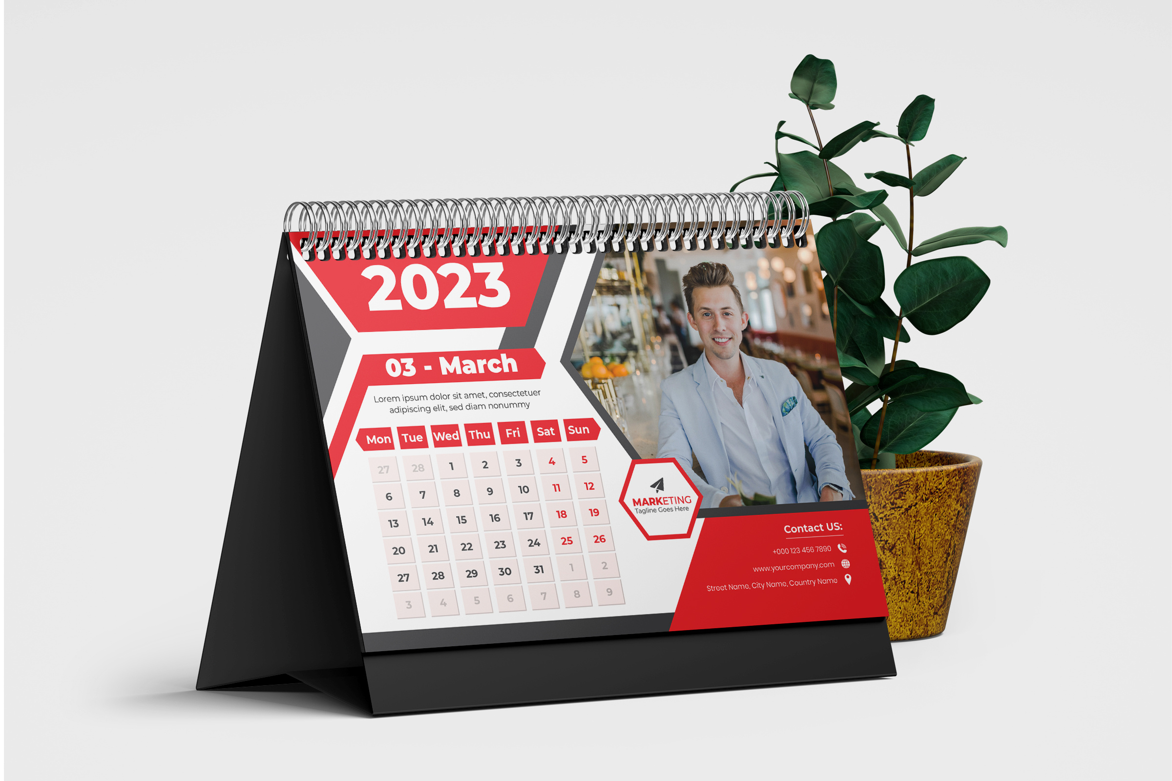 New year Desk Calendar 2023 template 12 months included minimalist calendar