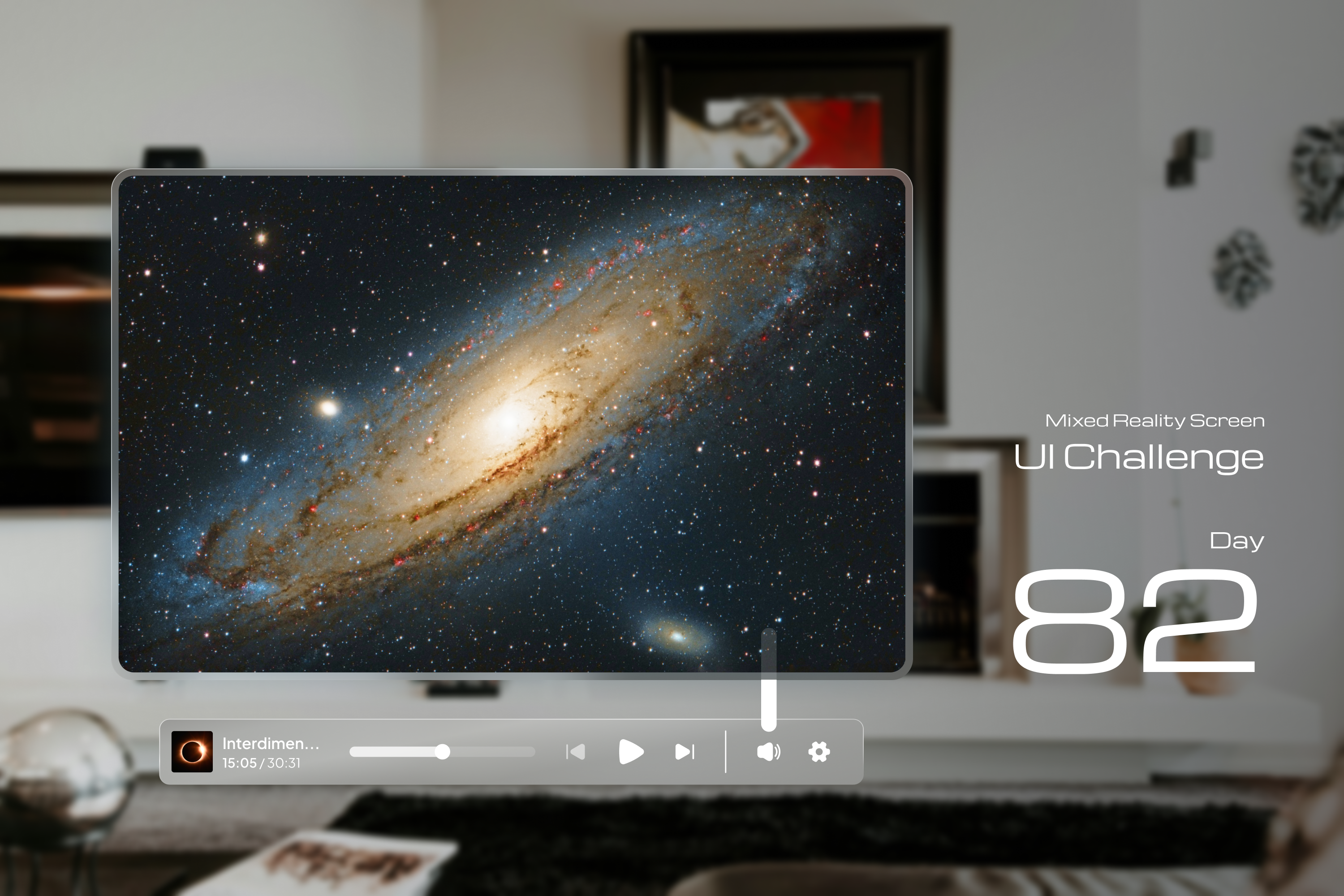 Mixed Reality Screen app design apple vision pro ar ar design augmented reality design glassmorphism interface oculus play screen spatial ui tv ui ui design ux ui video virtual reality vision os vr