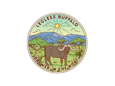 Legless Buffalo adventure apparel badge brand branding buffalo design emblem illustration label landscape line line art logo logo design logos monoline sticker vector vintage