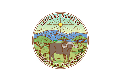 Legless Buffalo adventure apparel badge brand branding buffalo design emblem illustration label landscape line line art logo logo design logos monoline sticker vector vintage
