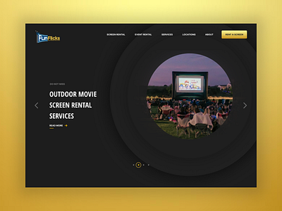 Outdoor Movie Screen Rentals black color creative home page creative landing page design fun gold color mobile design movie design oman javed outdoor cinema rental services ui ui design ux ux design web app website design