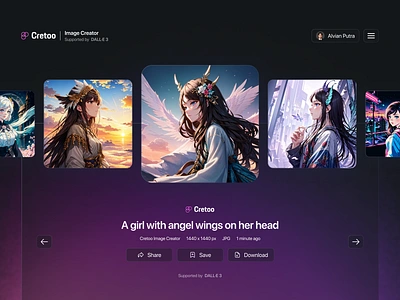 ✨ Cretoo - AI Image Generator ai anime artificial intelligent bing clean dark mode gradient image creator ui uiux web web app website