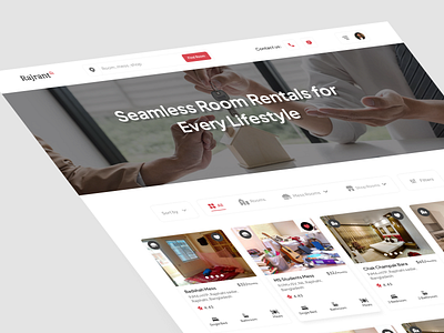 Real estate room booking service mess, flat, and shop booking animation booking plateform clean ui design figma hero section homepage property real estate real estate agency rent a flat rent services service ux ui