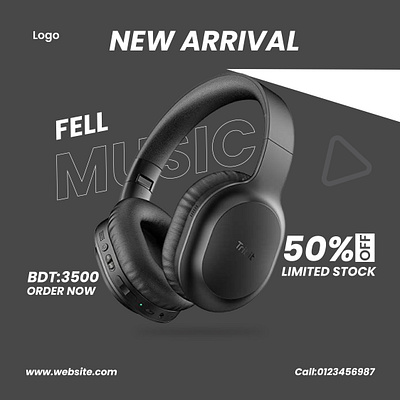 Social media headphone poster design. branding graphic design logo