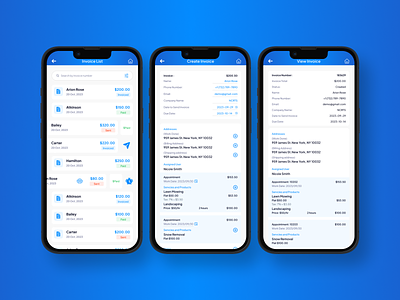 Invoice App Design accounting animation application client company concept create invoice figma interface invoice app invoice app design invoice making app invoice template ios edit mobile app preview profile settings signature ui