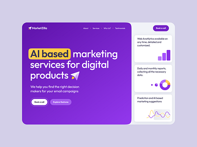 AI based marketing servises homepage concept ai branding charts concept data vis design graphic design homepage illustration landing page logo marketing product design saas typography ui vector visualization web website