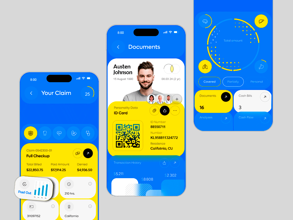 Mobile application for health insur - KH (Klaus Health). animation branding design graphic design illustration logo prototyping ux vector