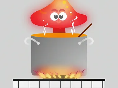Motiontober 2023 - Jour 18: Cuisine 2d animation fire food gif halloween human kitchen loop motion design motion graphics mushroom red revenge