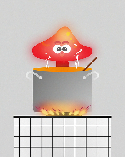 Motiontober 2023 - Jour 18: Cuisine 2d animation fire food gif halloween human kitchen loop motion design motion graphics mushroom red revenge