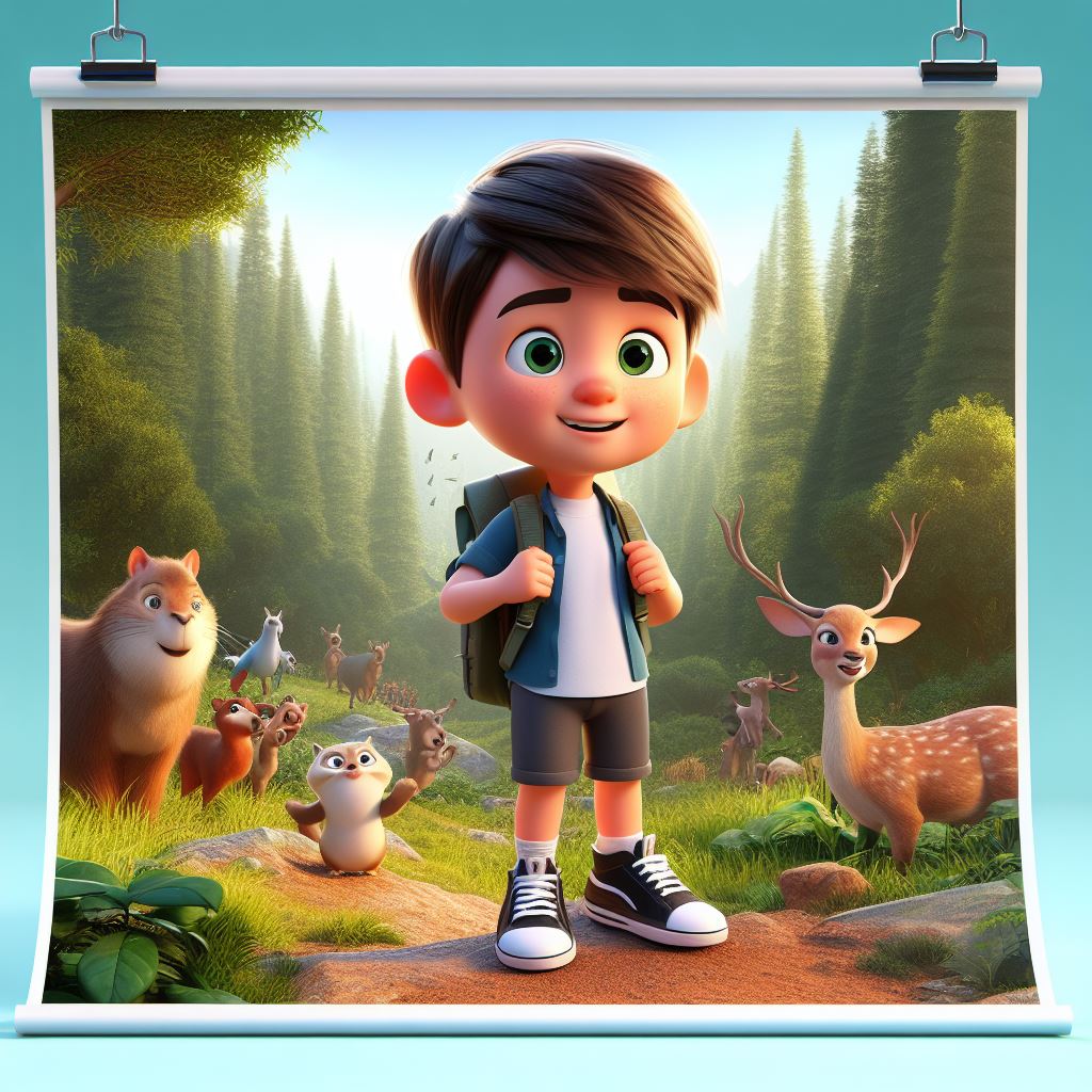 little boy and forest 3d animation graphic design ui