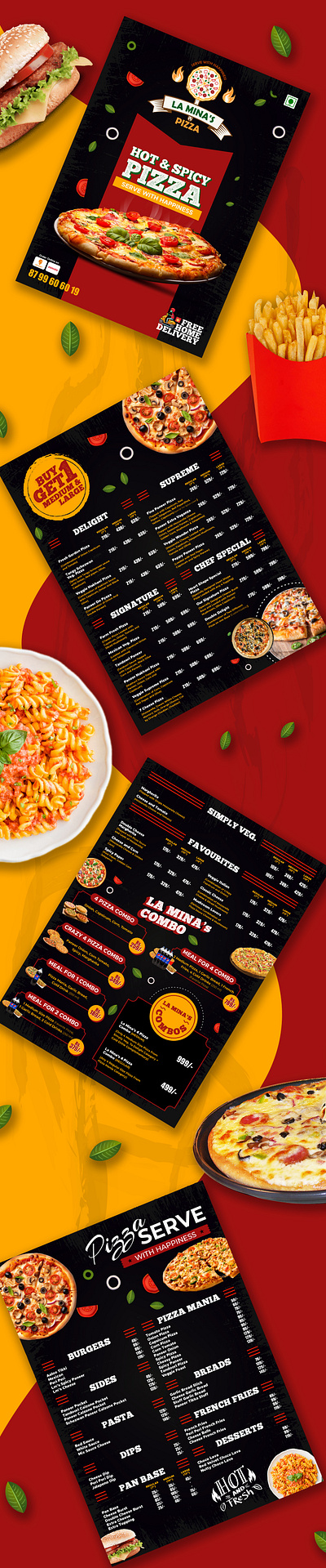 LA MINA'S Pizza - Menu Designs branding brochure creative menu design food pizza graphic design menu
