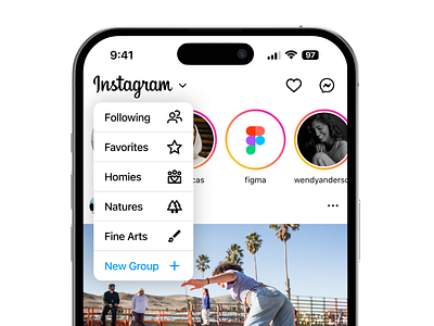 Instagram Groups app design dropdown menu ui user experience user interface ux