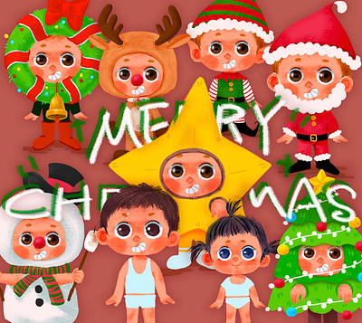 Merry Christmas art branding christmas christmas tree christmas wreath design elf graphic design illustration illustrator rudolph santa snowman splash star winter xmas