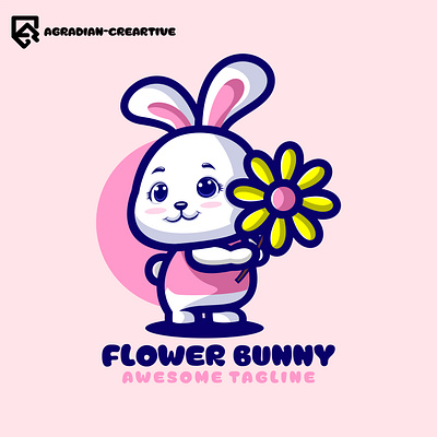 Cute Bunny With Flower Mascot Logo Design graphic