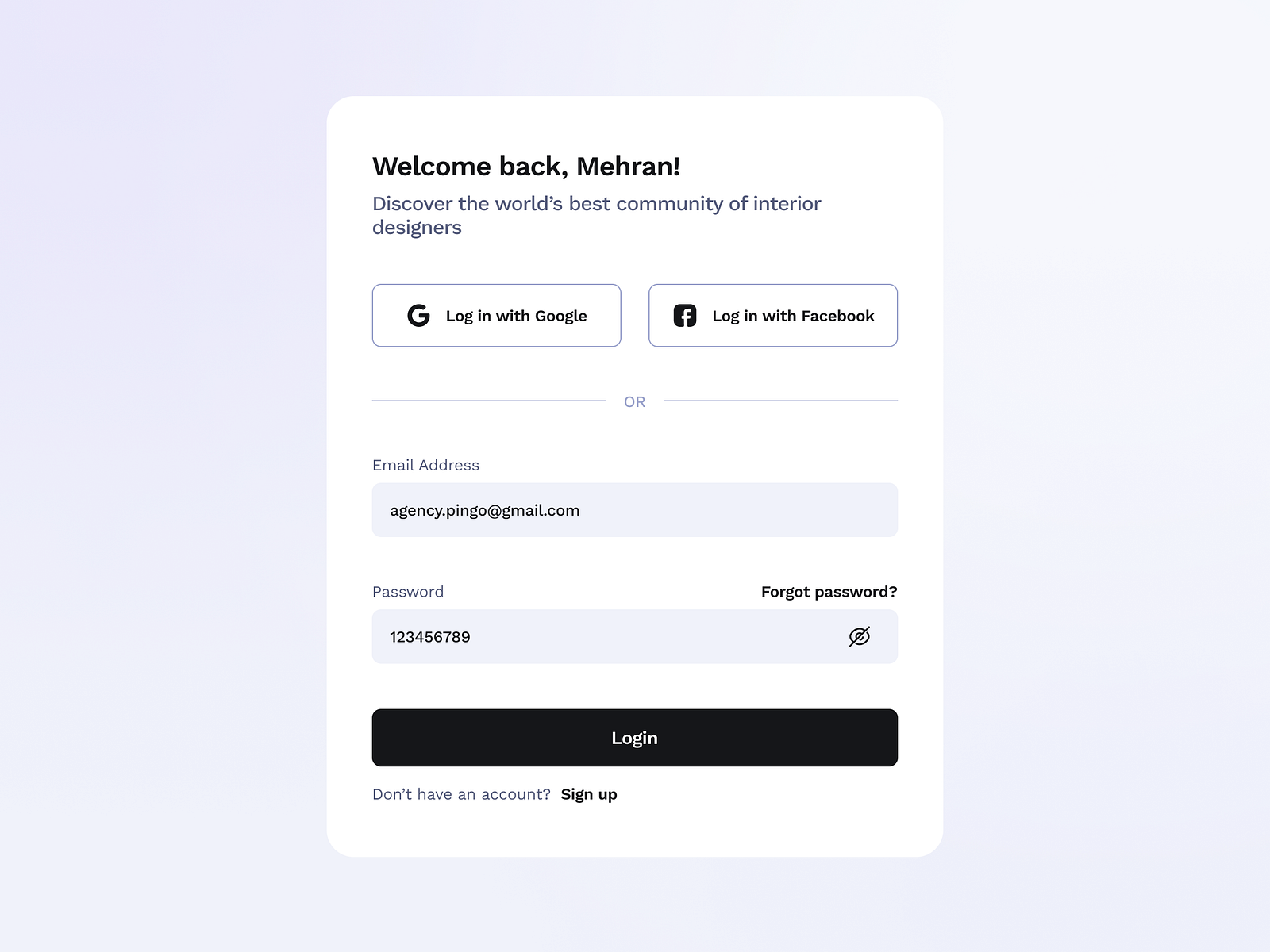 Login Component - #1 by Mehran Malekpour on Dribbble