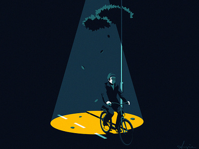 "Autumn Night" - Daily vector art adobe illustrator autumn beam bike blue contrast daily art digital art fall flat design illustration lamp lights road shadows street vector vector illustration white yellow