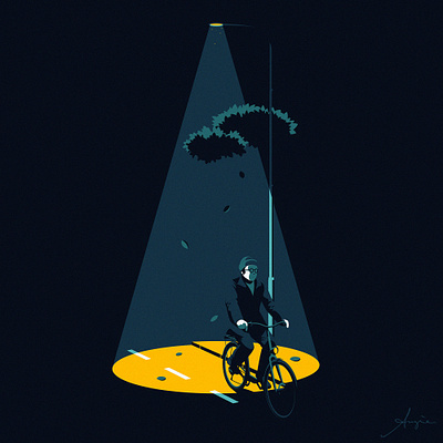 "Autumn Night" - Daily vector art adobe illustrator autumn beam bike blue contrast daily art digital art fall flat design illustration lamp lights road shadows street vector vector illustration white yellow