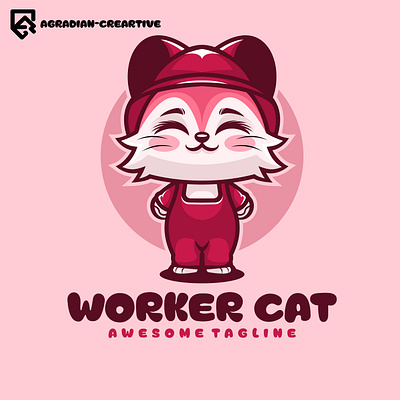 Cute Pink Cat Mascot Logo Design sticker