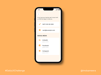 A screen with social media contact options app design daily ui daily ui challenge design mobile app design ui ui design ui design challenge uiux ux ux design